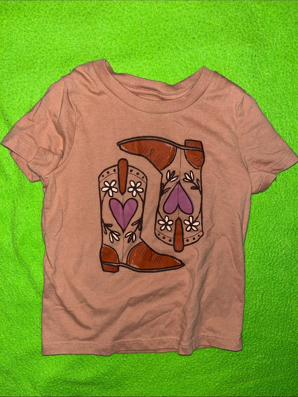 Cat & Jack Peach Short Sleeve Tee with Cowboy Boot Design
